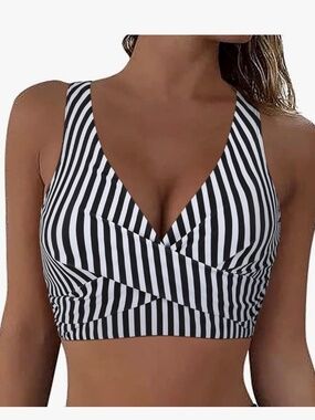 Bikini top- black/ white strips- size 14